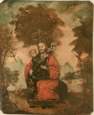 ANTIQUE CUZCO SCHOOL RELIGIOUS COLONIAL OIL PAINTING ON COPPER TIN BOARD 1600's