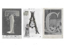 3 CPA cartes postales anciennes  lettres T C A enfants fillettes femme  fleurs