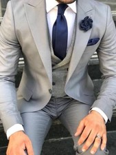 Designer Business Gris Costume pour Hommes Veste de Miliert Gilet Cintré Slim 44