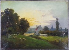 Ancien Tableau "Campagne au
