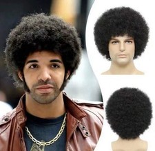 Perruque Homme Synthétique Noir Afro Coiffé Avec Bouclé Frisé +1 Bonnet