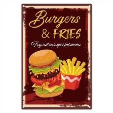 Burgers & Fries Sign Metal Tin