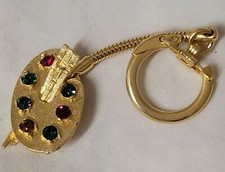 PORTE CLES CLEF BIJOU METAL DORE PALETTE PEINTURE PEINTRE VERRE OU CRISTAL # K1