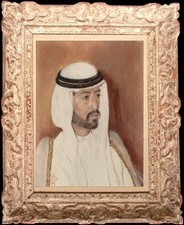 Tableau ancien pastel portrait homme notable arabe orientaliste signé