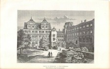 Gravure de Presse - Château de HEIDELBERG - Cour intérieure - Dessin de Barclay