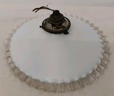 Ancien Abat-Jour En Verre Opaline Blanc Dentelé Transparent Vintage (Réf : CH30)