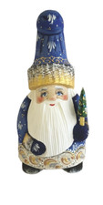 Bois sculpté-Le père Noel bleu -Décoration de Noël peinte par Chestobanskiy