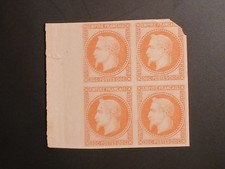 variété essai bloc 4 timbres 30 cts orange Napoléon recto verso BDF