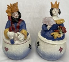 Ensemble de pot couvert, céramique, Jeanne CHAMPILLOU-HENRY, roi et reine 
