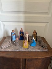 Lot Ancien FAIT MAIN Personnage Crèche Santon Noël Roi Mage Jésus Terre Cuite Po