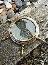 Belle loupe de carte barre a roue marine en laiton patiné diametre 15cm,neuve