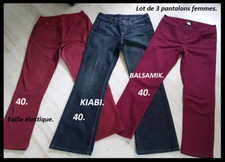 Lot de 3 pantalons femme, 1 bleu et 2 bordeaux T: 40