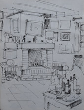 René Gugenberger (1925-2021) (02) - encre - scène d'intérieur