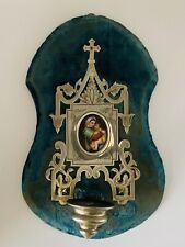Ancien Bénitier Avec Médaillon Porcelaine peinte Miniature LA VIERGE À L’ENFANT