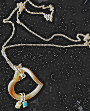 SUPERBE COLLIER PENDENTIF CŒUR TROIS PIERRES SEMI-PRÉCIEUSES ARGENT MASSIF 925