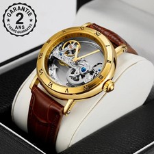 Montre Homme Squelette Cuir