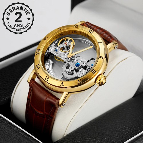 Montre homme squelette cuir - montre,