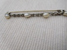Broche ancienne en argent massif, poinçon sanglier perle nacre, Art déco B127 lo