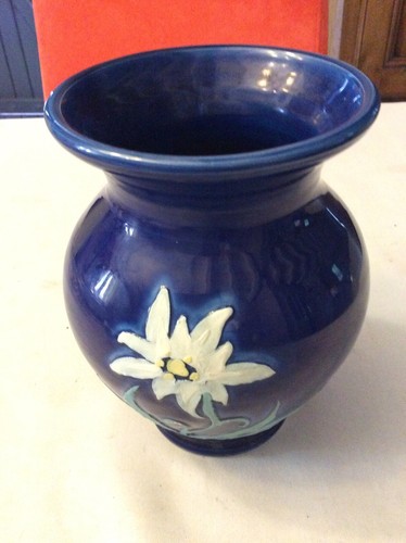 Vase bleu edelweiss peint - vase,