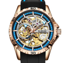 Montre Mécanique Homme LIGE LG89113 - Noir & Or Modèle Squelette
