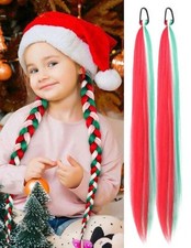 2X Extension Rouge Vert Blanc Rajout Synthétique Cheveux A Tressée Long 65cm