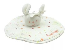 Sucre d'Orge doudou rond tissu et velours lapin motifs lapins étoiles 