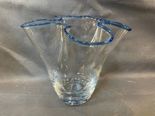 Ancien beau vase à fleurs en verre Villeroy & Boch vintage liseré bleu h22cm