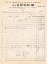 Facture   1928 DEPOT DE FABRIQUE DE PETIT OUTILLAGE ET QUINCAILLERIE A GONICHE