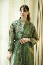 Kimono Long En Soie Verte Et