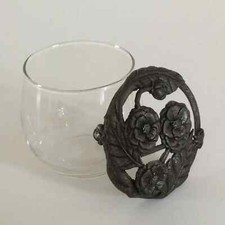11 ⚜ Ancien Petit Pot en Verre et Étain - Pot Pourri Fleurs Séchées Bonbonnière