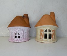 2 bougeoirs photophores maisonnette en terracotta vintage