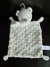 H5. DOUDOU PLAT SIMBA OURS BLANC GRIS FLOCON RELIEF JOUES BLEU NEZ GRIS NEUF*