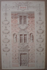LOT de 2 planches croquis Façade Collège + Mobilier église de BRUGG Suisse 1869