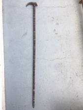 Canne de defense rond de cuir et pommeau corne andouillet de cervidet