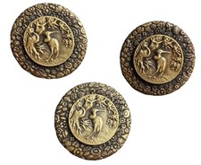 3 Boutons en Cuivre ALBERT PARENT ET Cie décor Échassier Fleurs Coquillages