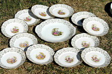Service dessert ancien porcelaine 12 assiettes + plat French Rococo Dessert Set 
