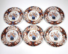 Ancien Set 6 Peint à la Main Style Imari Assiettes – 10.2 " – C.1850 – 1880