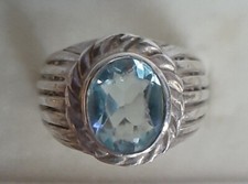 BAGUE en ARGENT  MASSIF 925/1000 e et TOPAZE BLEUE -  Taille 58,5 - UNISEXE -