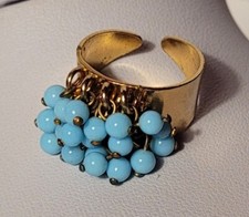 BIJOU VINTAGE BAGUE ANNEAU T53 CUIVRE OUVERT OPALINE TURQUOISE RING # F8