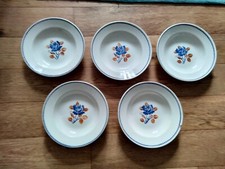 5 assiettes creuse anciennes Badonviller a décors de fleurs roses bleu