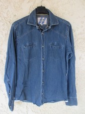 Chemise SERGE BLANCO QUINZE 15 bleu jean manches longues coton M