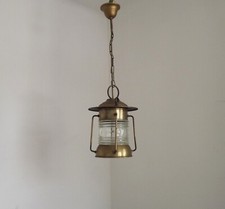 Old French Brass and Glass Hanging Nautical Style Lantern Light Single Bulb 5325