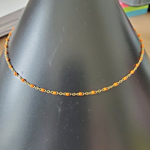 Collier perles résine orange - collier,