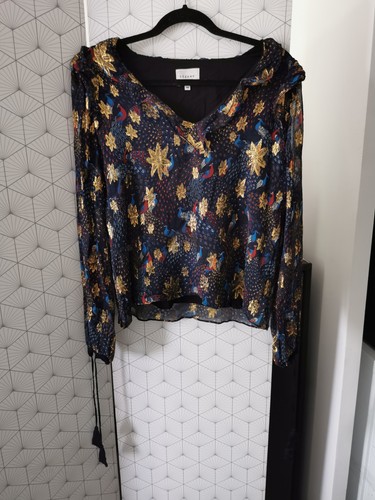 Blouse marine doré soie - doré,