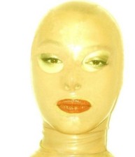 cagoule en latex translucide, latex hood with eye,nose,mouth openings Med