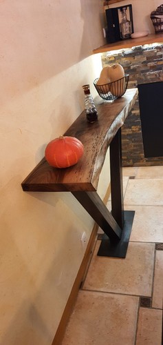Meuble console noyer fer avec - meuble,