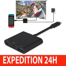 Adaptateur HDMI 4K 1080 pour Switch, 3 en 1 Multiport USB C 3.0 PD Chargeur TV