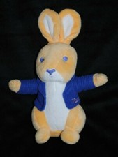 ?Doudou Lapin PICOT Jaune Moutarde Blanc Veste Bleu Peluche 25 Cm Etat NEUF