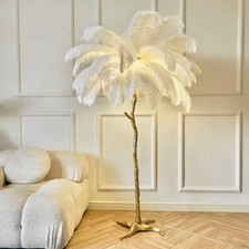 Luxury Nordic Ostrich Feather Floor Lamp Modern Gold Body E14 LED Light
