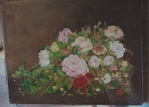 Tableau ancien fleurs xix - fleurs, xix°